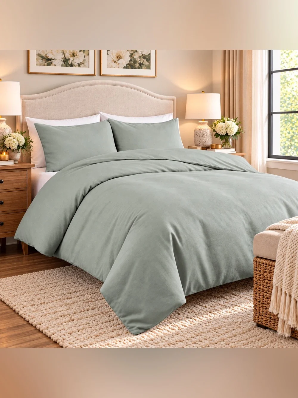 WelHome Welspun King Cal King Sage Linen Cotton 3PC Duvet Set